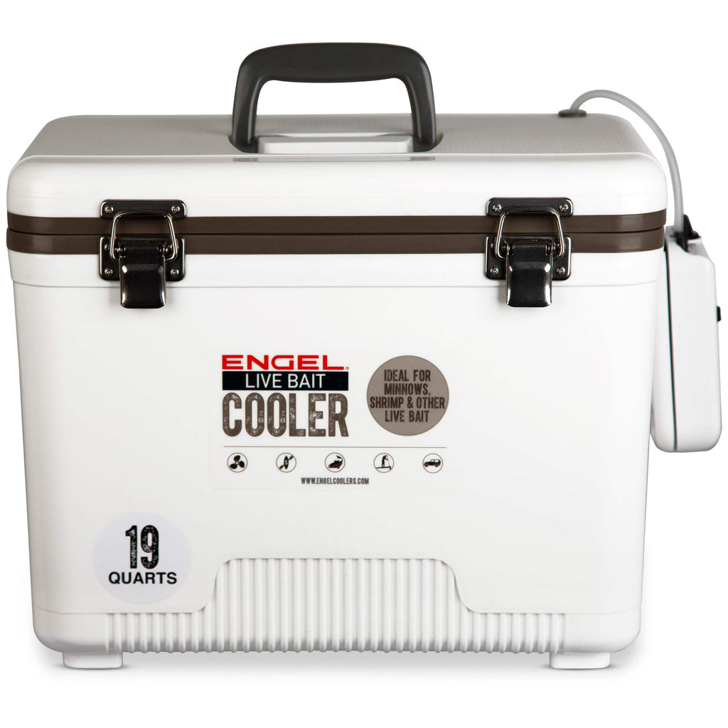 Engel 19qt Live Bait Drybox/Cooler w/ 2 Speed Aerator Pump and Net White (2025)