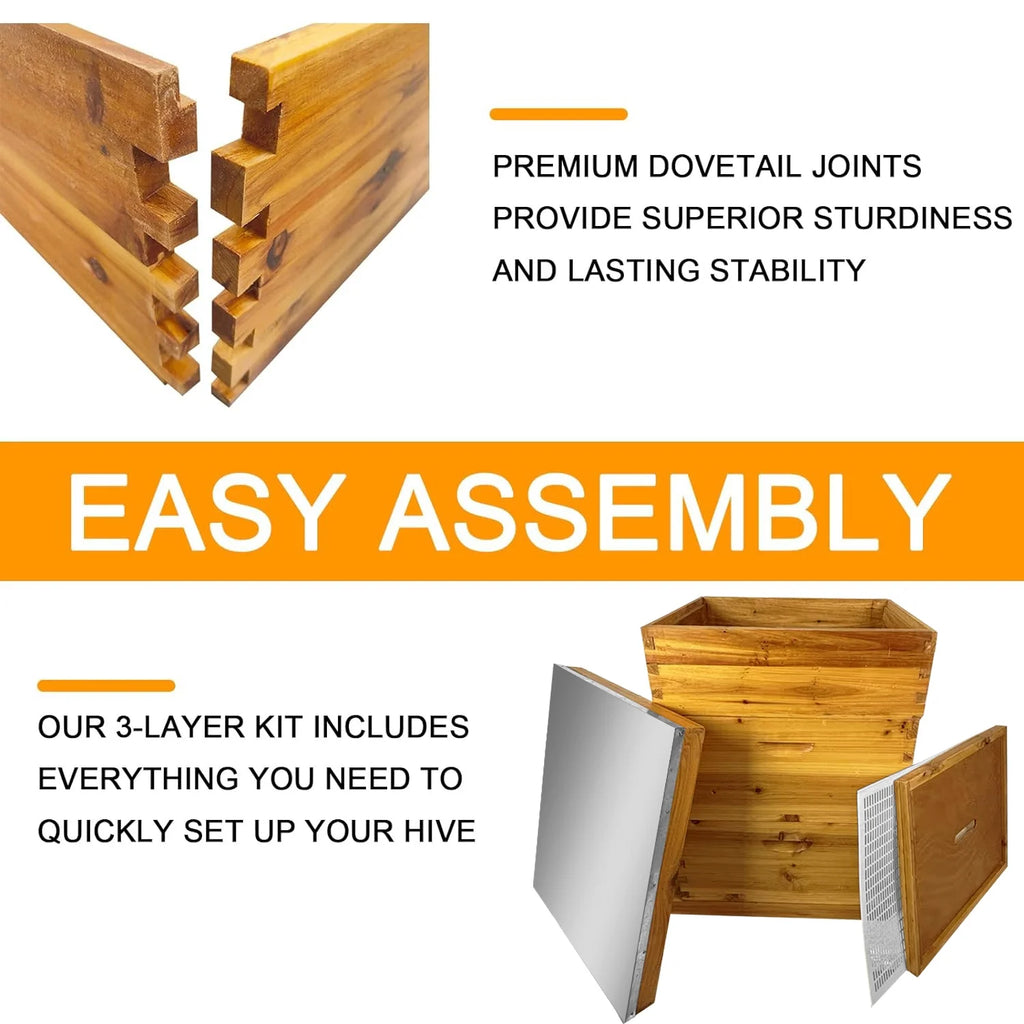 PRIJESSE 5-Layer Bee Hive for Beekeeping - 2 Deep & 3 Medium Boxes with Beeswax Coating, Ventilated Metal Roof (Frames Sold Separately)