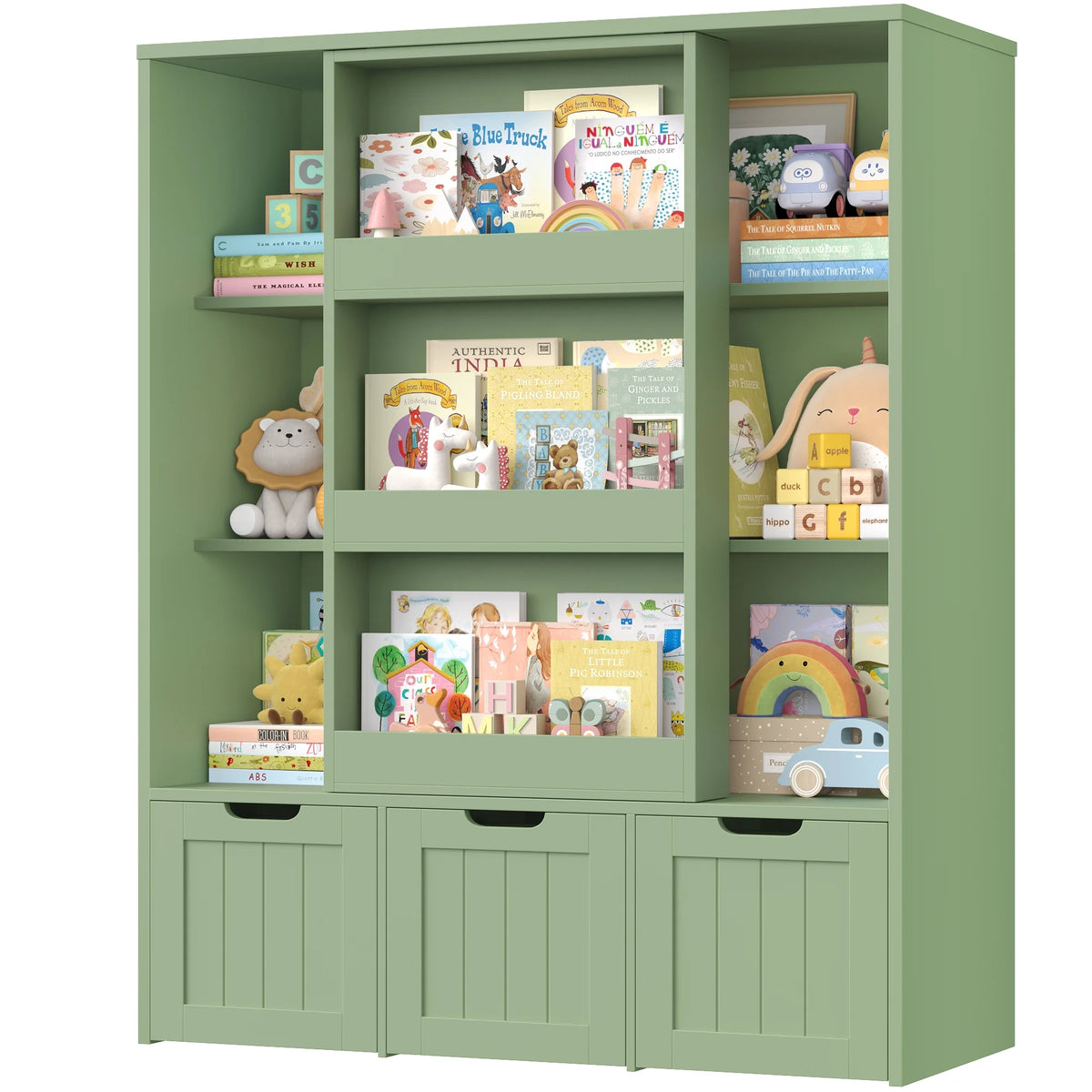 Homfa 6 Cube Toy Storage, Cube Organizer with Sliding Rack, 3 Drawer Kids Bookcase and Bookshelf, White