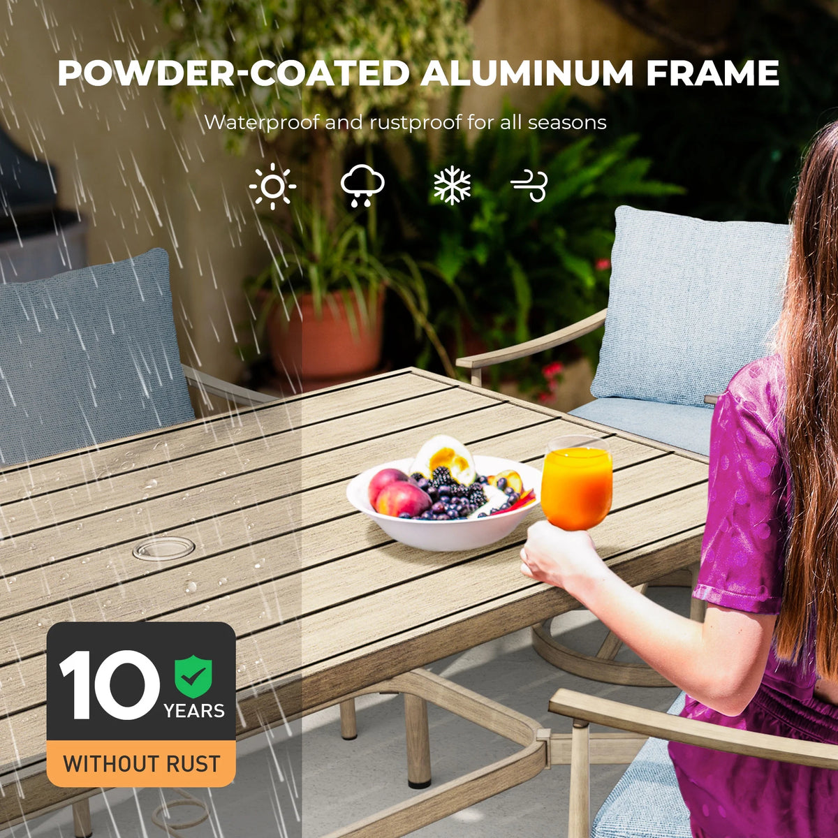 HAPPATIO 7-Piece Outdoor Dining Set for 6, Aluminum Patio Dining Set Includes 6 Dining Chairs and 1 Large Rectangular Table with Umbrella Hole, Patio Furniture Set for Lawn, Porch, Backyard, Grey