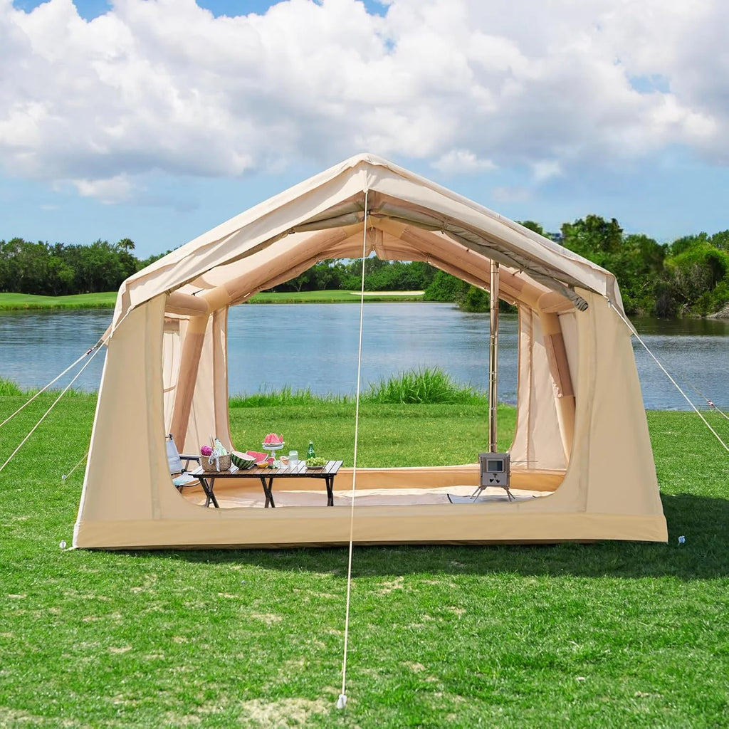 Inflatable Tents for Camping, Blow Up Tent with Canopy, Easy Setup Inflatable Camping Tent with Stove Jack, Waterproof Oxford Air Glamping Tents for Camping Adult 8-10 Person