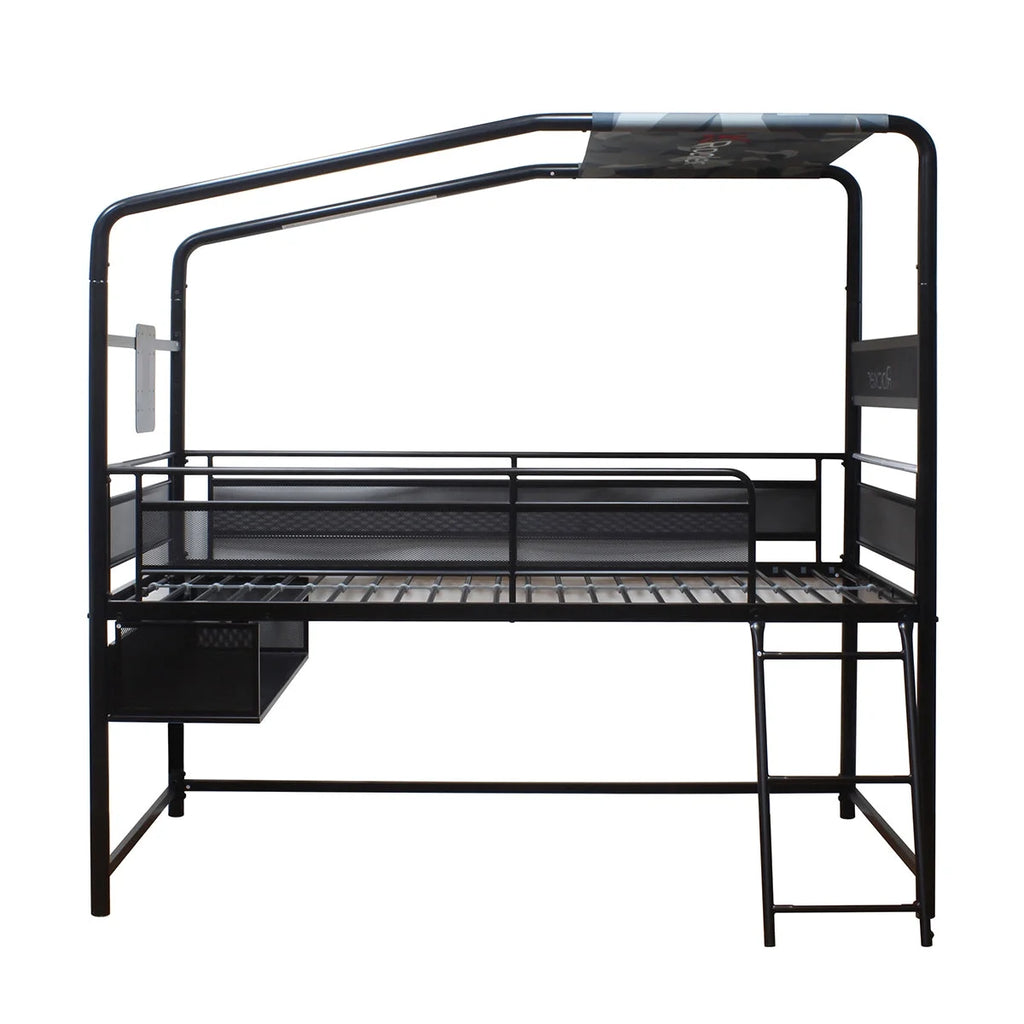 X Rocker Contra Mid-Sleeper Gaming Bed with TV Mount, Black, Twin, Children, Teen, 74.88 H