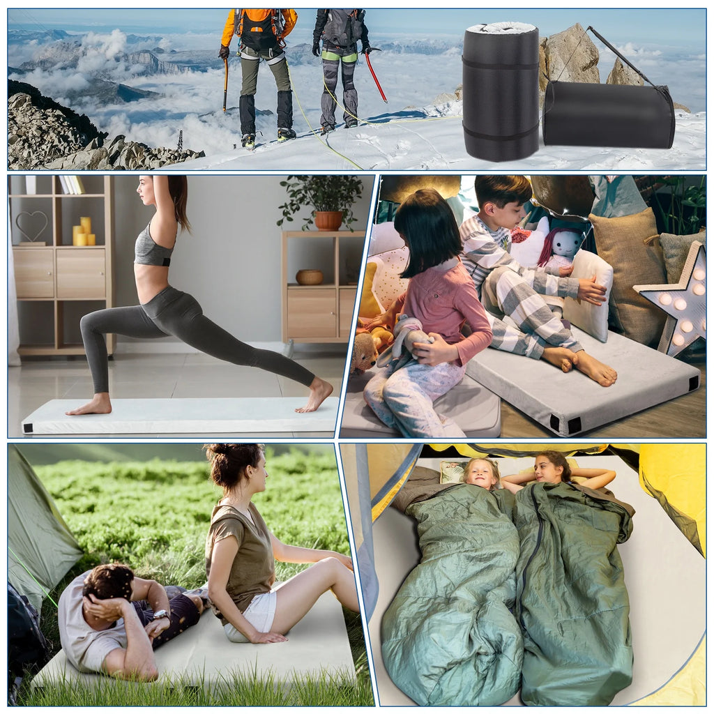 Portable Sleeping Pad for Camping, 2.5"T Roll Up Camping Mattress W/Gray Plush Fabric, Memory Foam Camping Sleeping Mat for Bed Tent Car, Travel Storage Bag, Waterproof Bottom, 75"D x 25"W