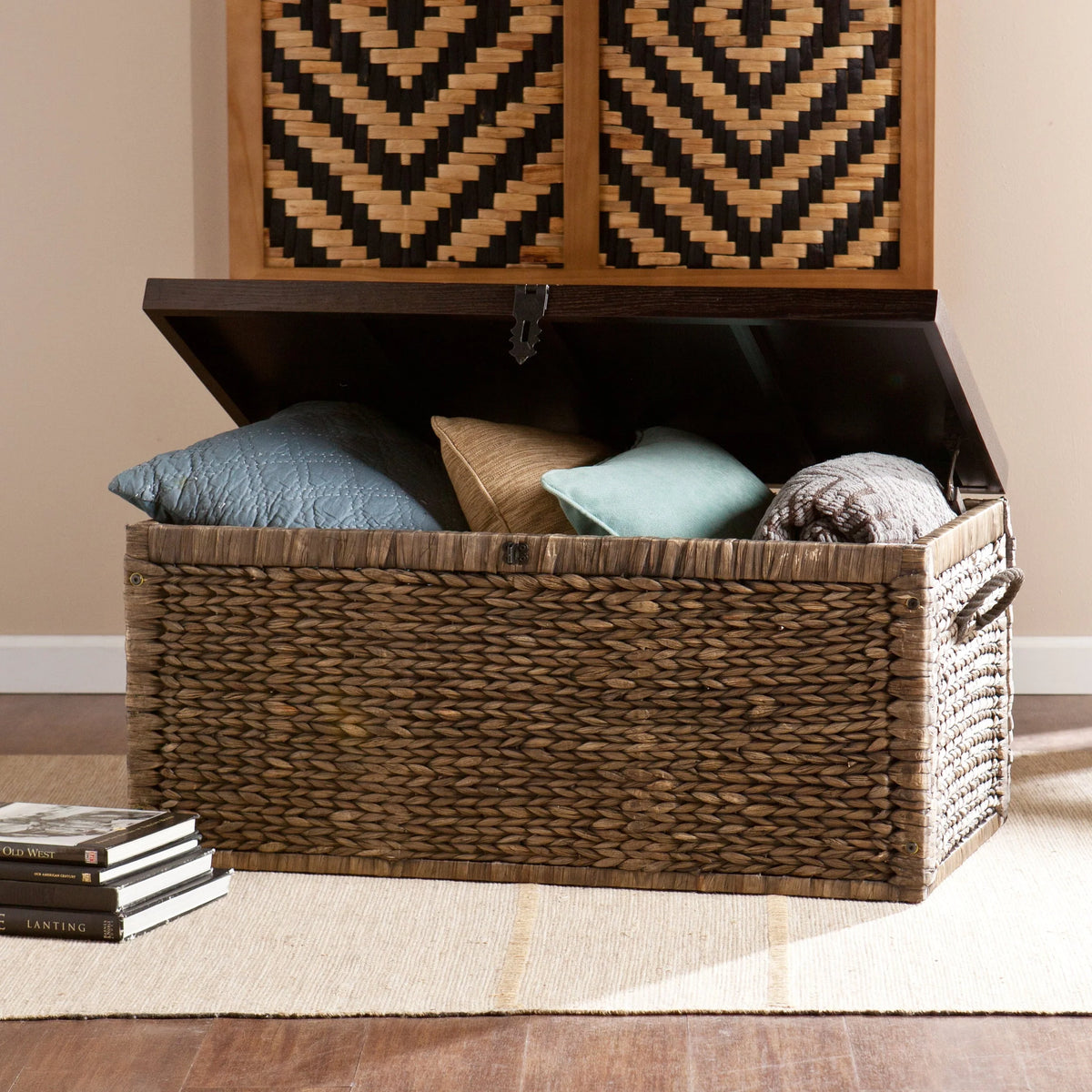 Samford Water Hyacinth Storage Trunk, Blackwashed with Espresso