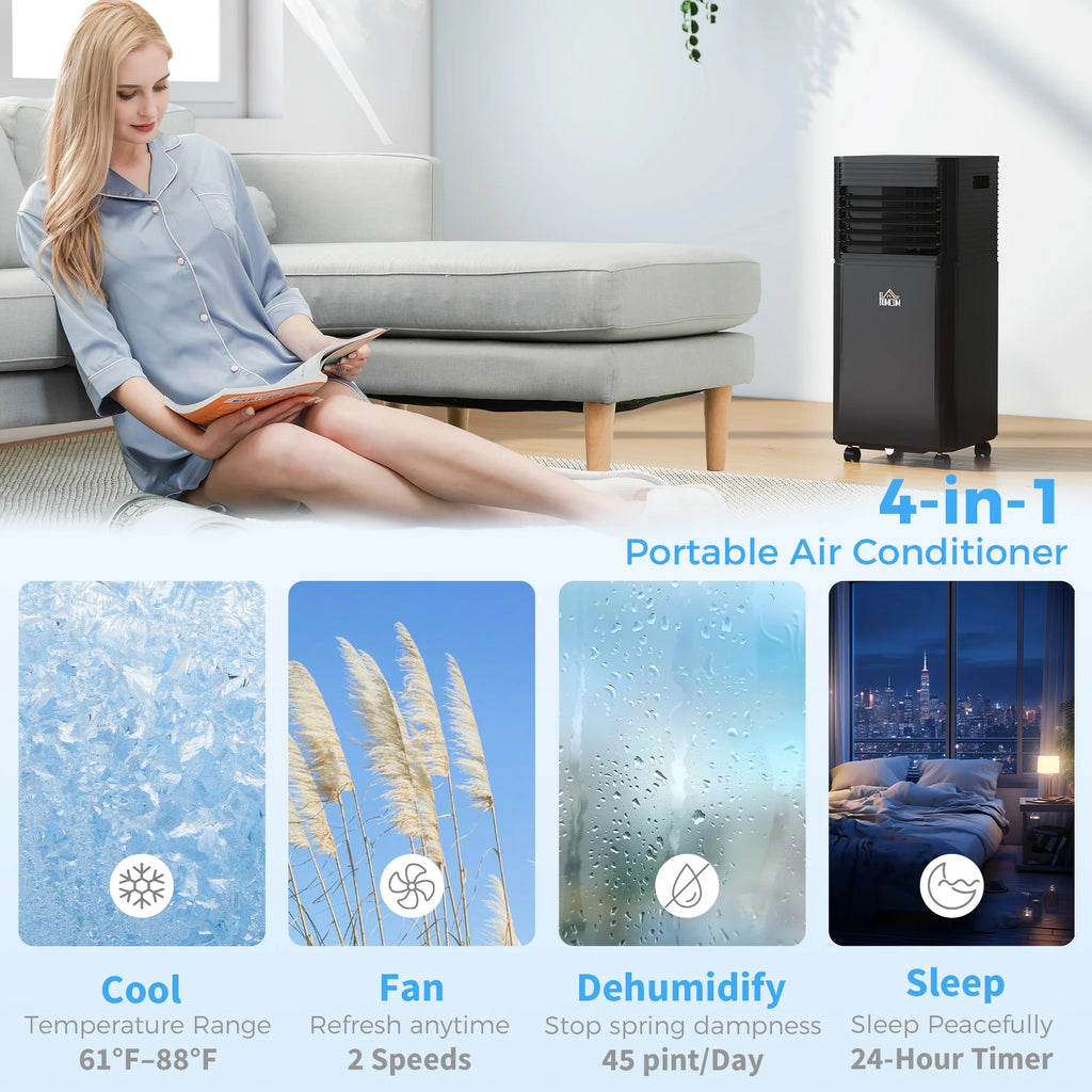 HOMCOM 8000 BTU Portable Air Conditioner with Remote, LED Display, 24H Timer, Black