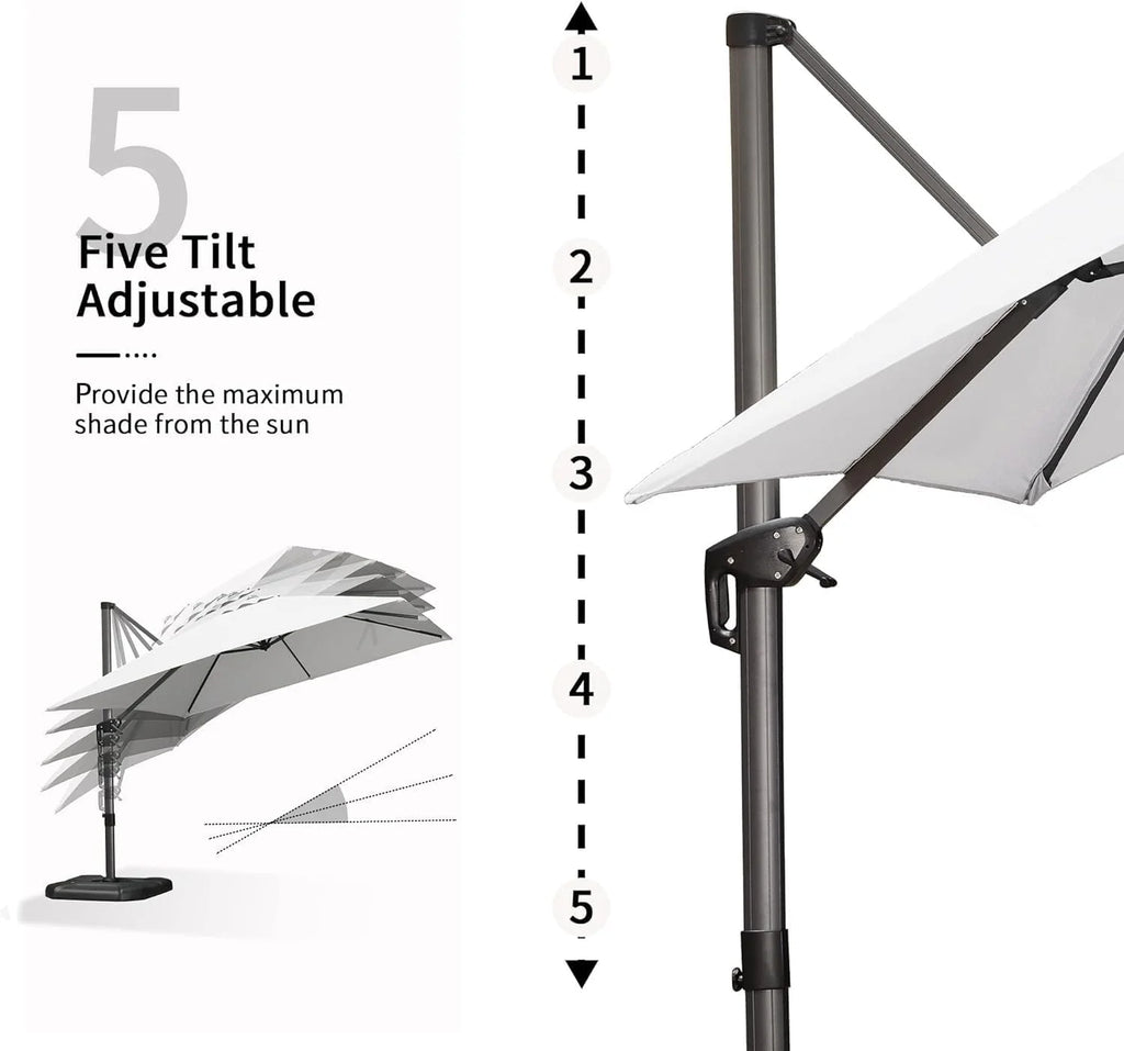 PURPLE LEAF 8x8 Ft Cantilever Umbrella Square Outdoor Patio Umbrella Large Offset Hanging Umbrella Aluminum Umbrella with 360°Rotation Adjustable Garden Pool Umbrella,Beige