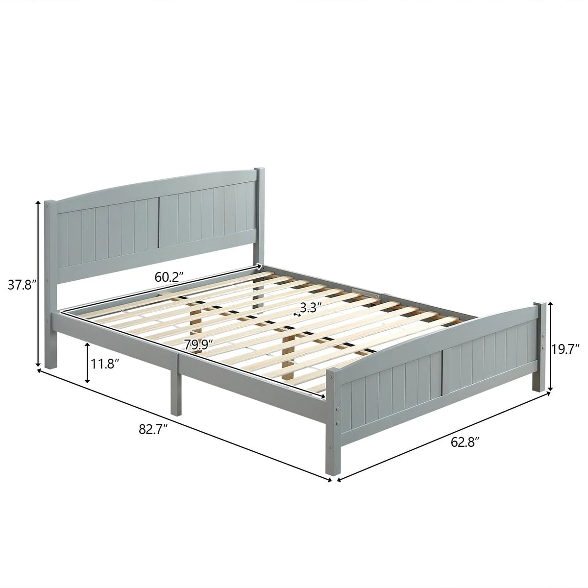 Ktaxon Deluxe Wood Platform Bed with Headboard, Teen Bed Gray,Twin