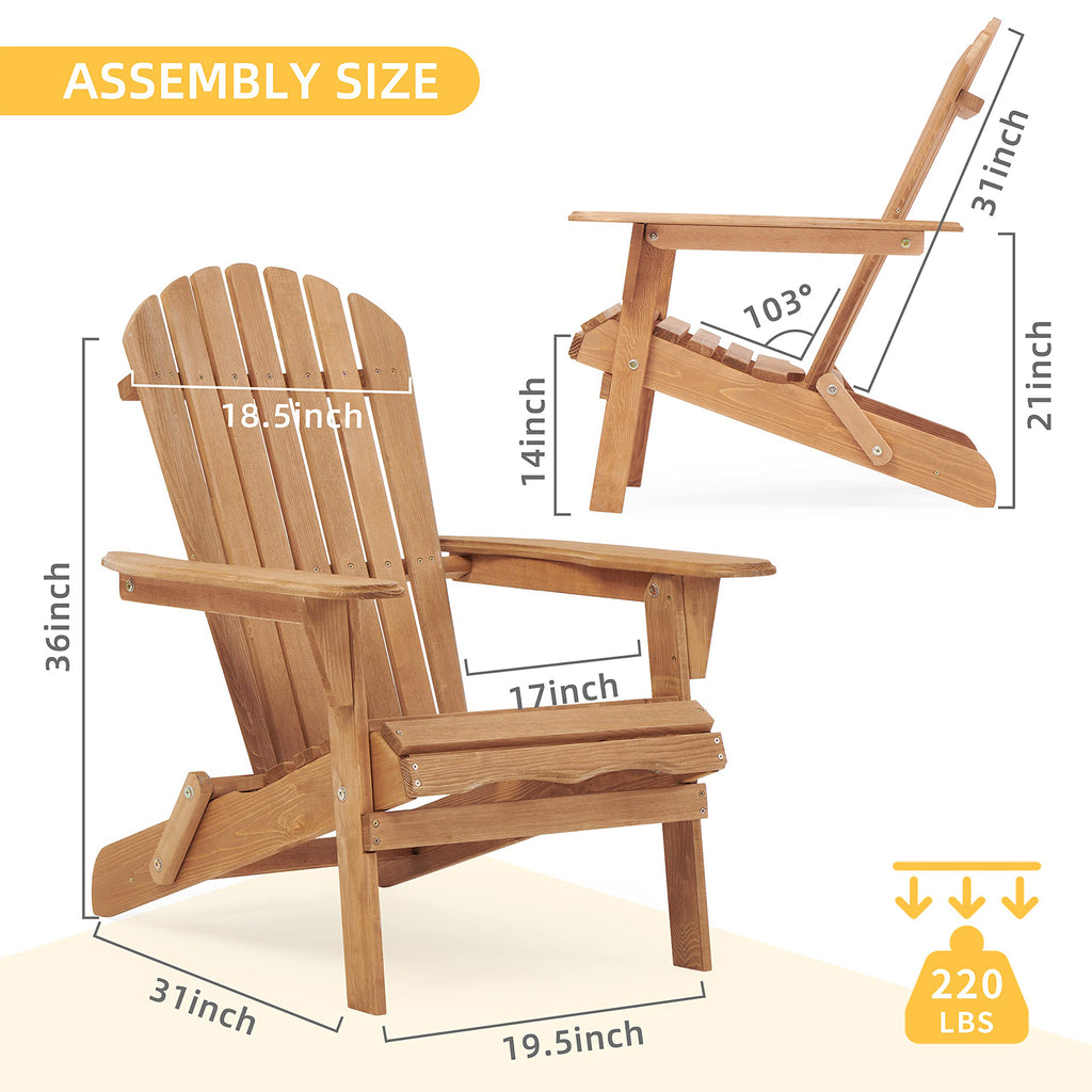 uhomepro Outdoor Adirondack Chairs Set of 2, Folding Fire Pit Chair, Weather Resistant Patio Lawn Chair for Outside Deck Garden Backyard Balcony, Gray