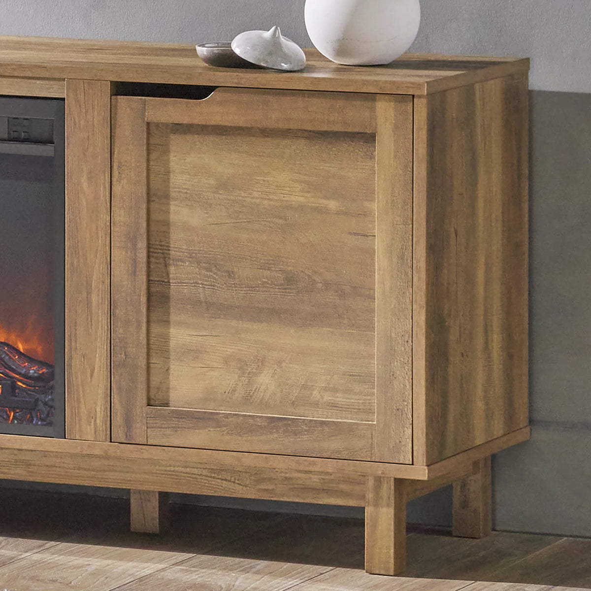 Walker Edison Transitional 2-Door Fireplace TV Stand for TVs up to 65, Reclaimed Barnwood