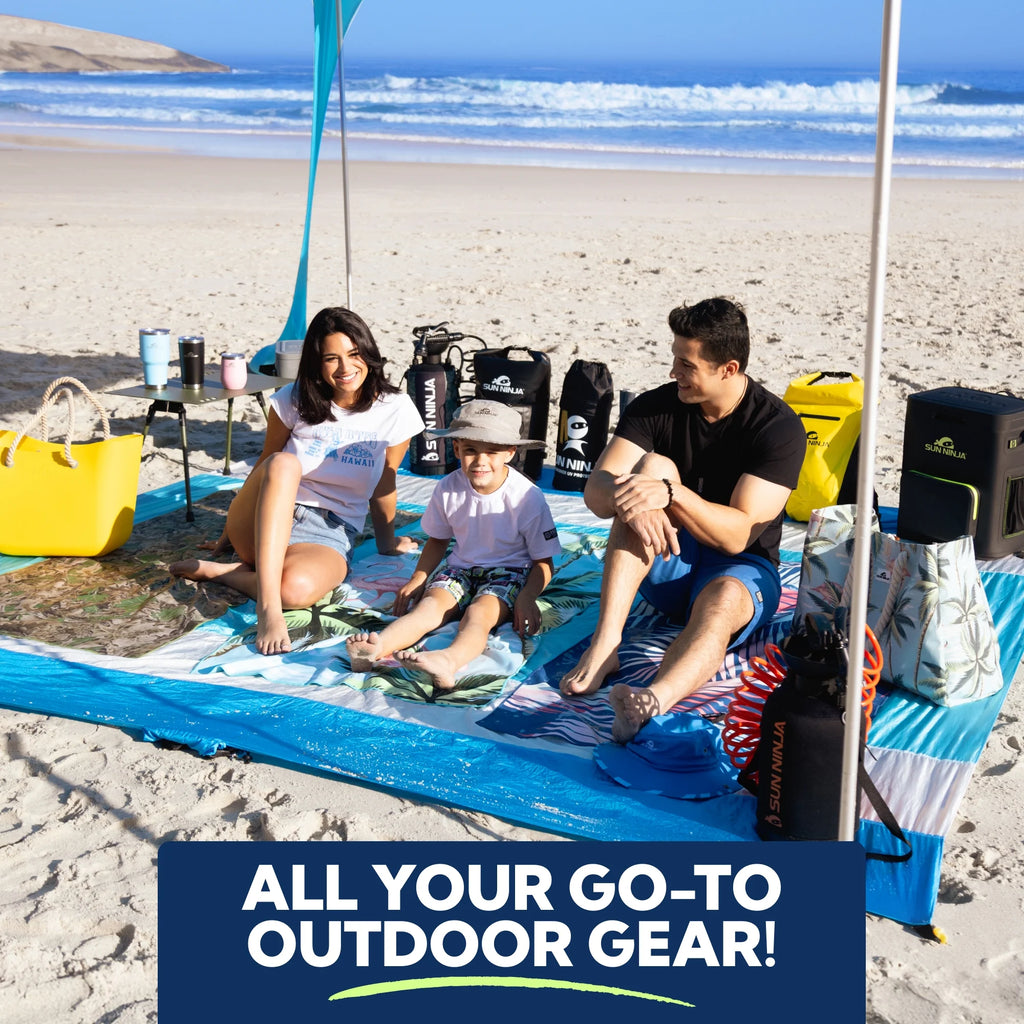 SUN NINJA 10x10.5 FT Pop-Up Beach Tent with Sand Shovel, Pegs & Stability Poles Navy Blue Sun Shelter for Beach, Camping & Outdoor Activities