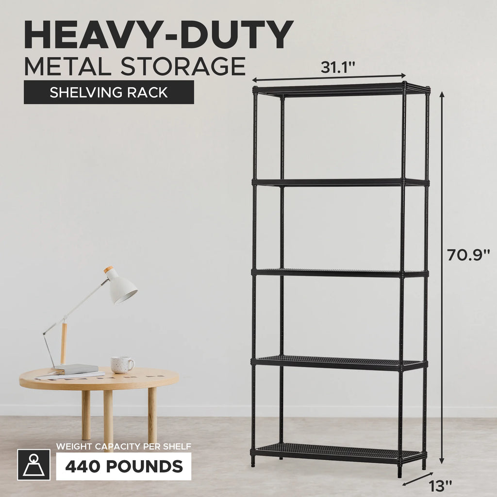 Design Ideas MeshWorks 5 Tier Steel Storage Shelving Unit Bookshelf, Green