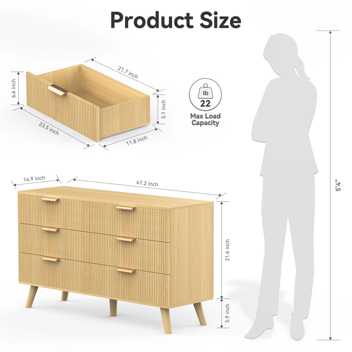 Planntonneo Boho Fluted 6 Drawer Dresser, Wooden Chests for Bedroom