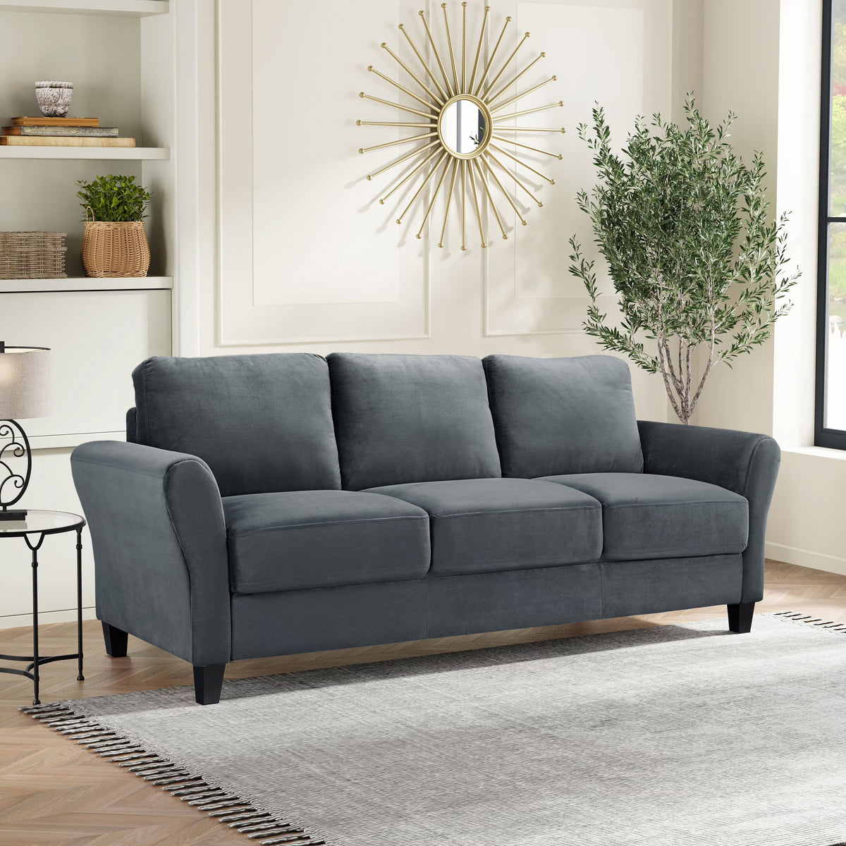 Lifestyle Solutions Alexa Sofa with Rolled Arms, Gray Fabric