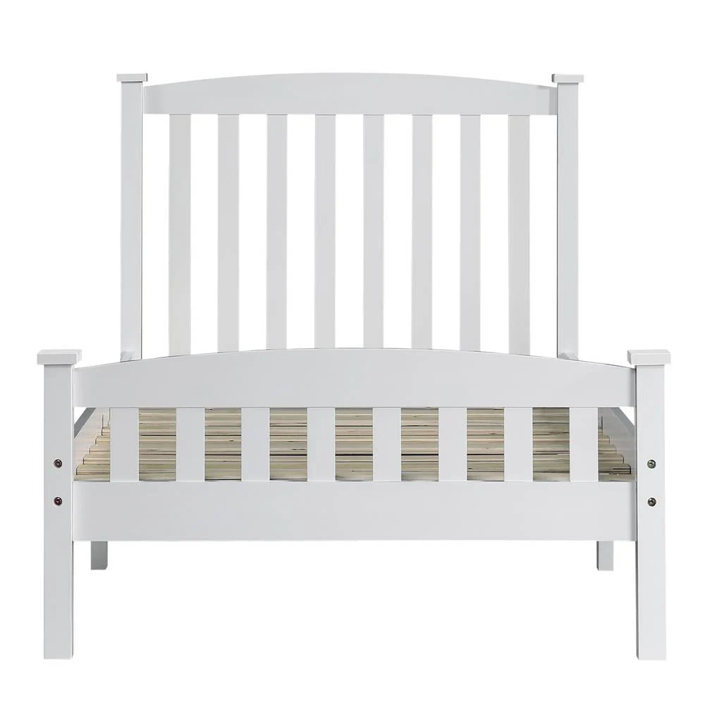 Ktaxon Twin Bed Frame,Solid Pine Wood Kids Twin Platform Bed Frame, Bedroom Twin Bed with Headboard for Adults, White, 78.94 L*42.44 W*39.17 H