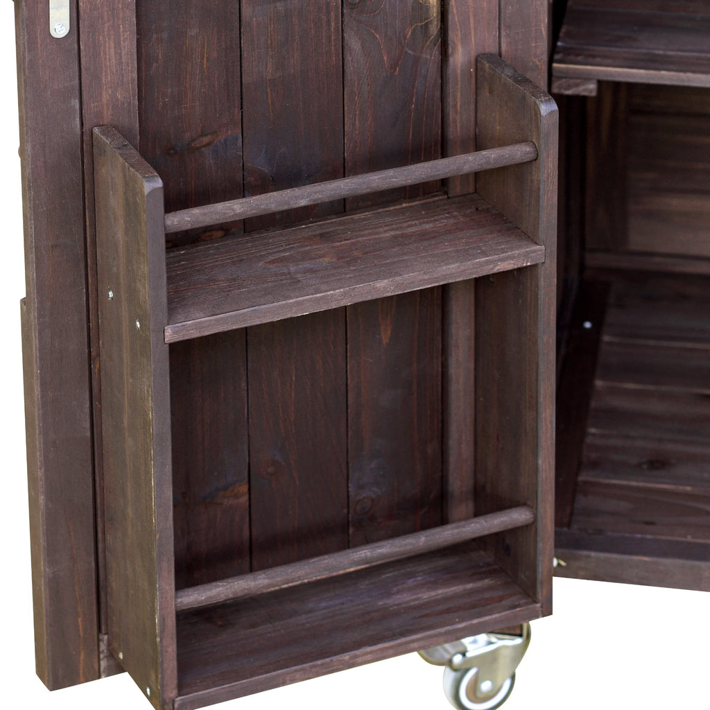 Outdoor Kitchen Island, Rolling Bar Cart & Storage Cabinet, Farmhouse Solid Wood Outdoor Grill Table with Stainless Steel Top, Spice Rack , Towel Rack for Kitchen & BBQ , Natural
