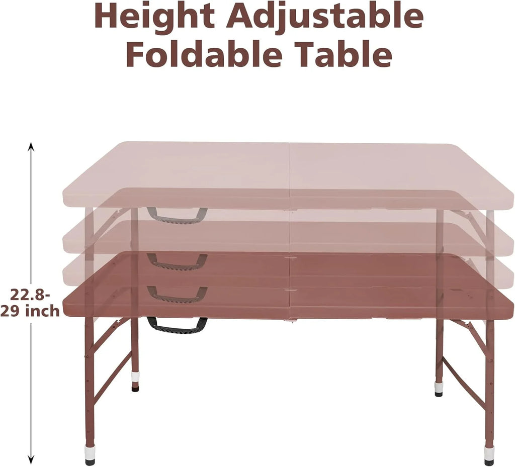 Folding Table with Carry Handle, Portable Fold-in-Half Plastic Table, Rectangle Foldable Table for Indoor