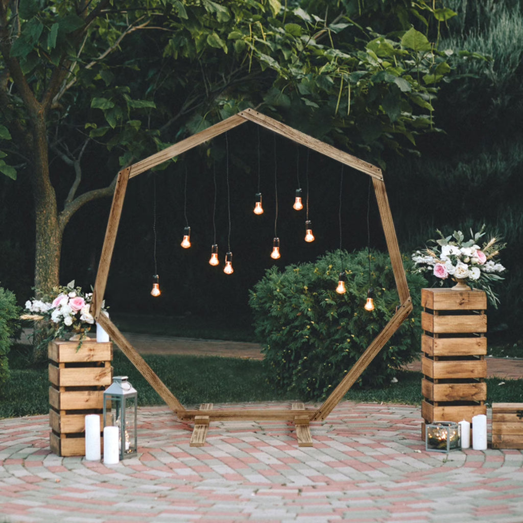 Efavormart 7FT Rustic Square Wedding Arch Wooden Backdrop Stand, Wedding Ceremony Arch - Brown