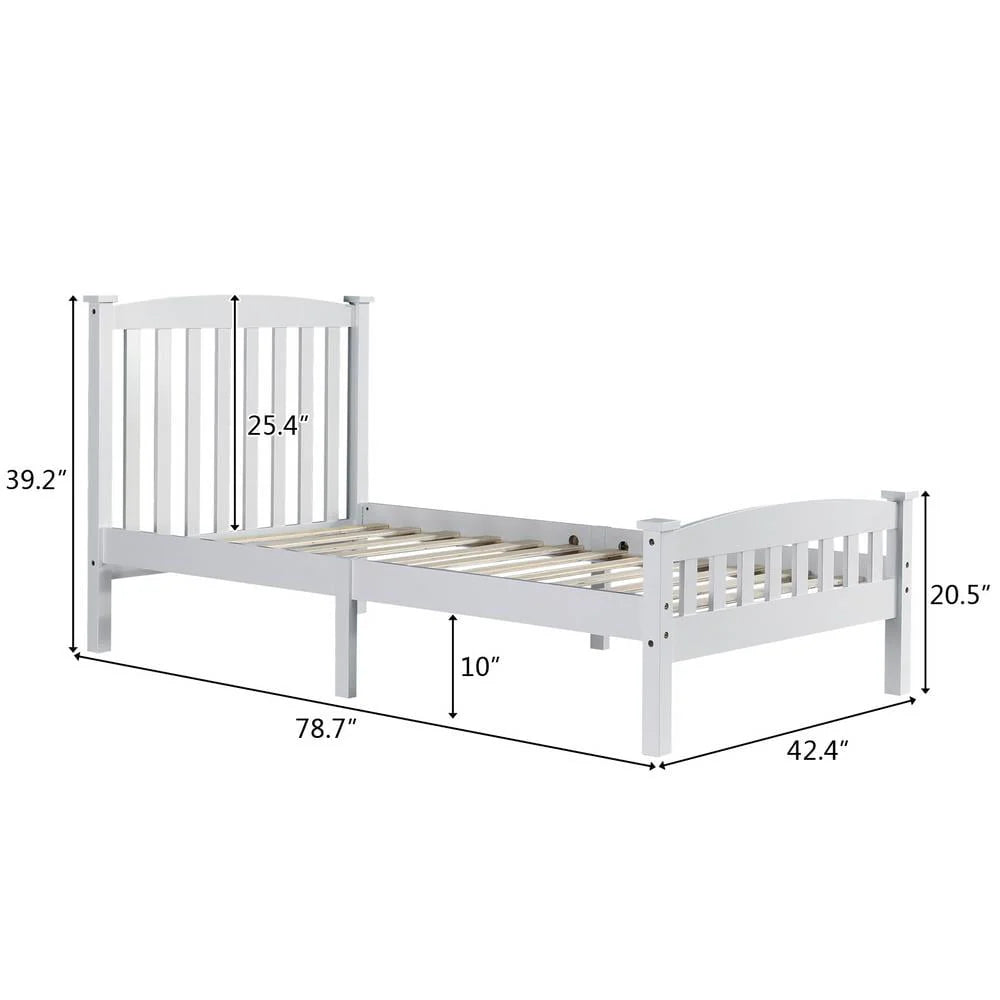 Ktaxon Twin Bed Frame,Solid Pine Wood Kids Twin Platform Bed Frame, Bedroom Twin Bed with Headboard for Adults, White, 78.94 L*42.44 W*39.17 H
