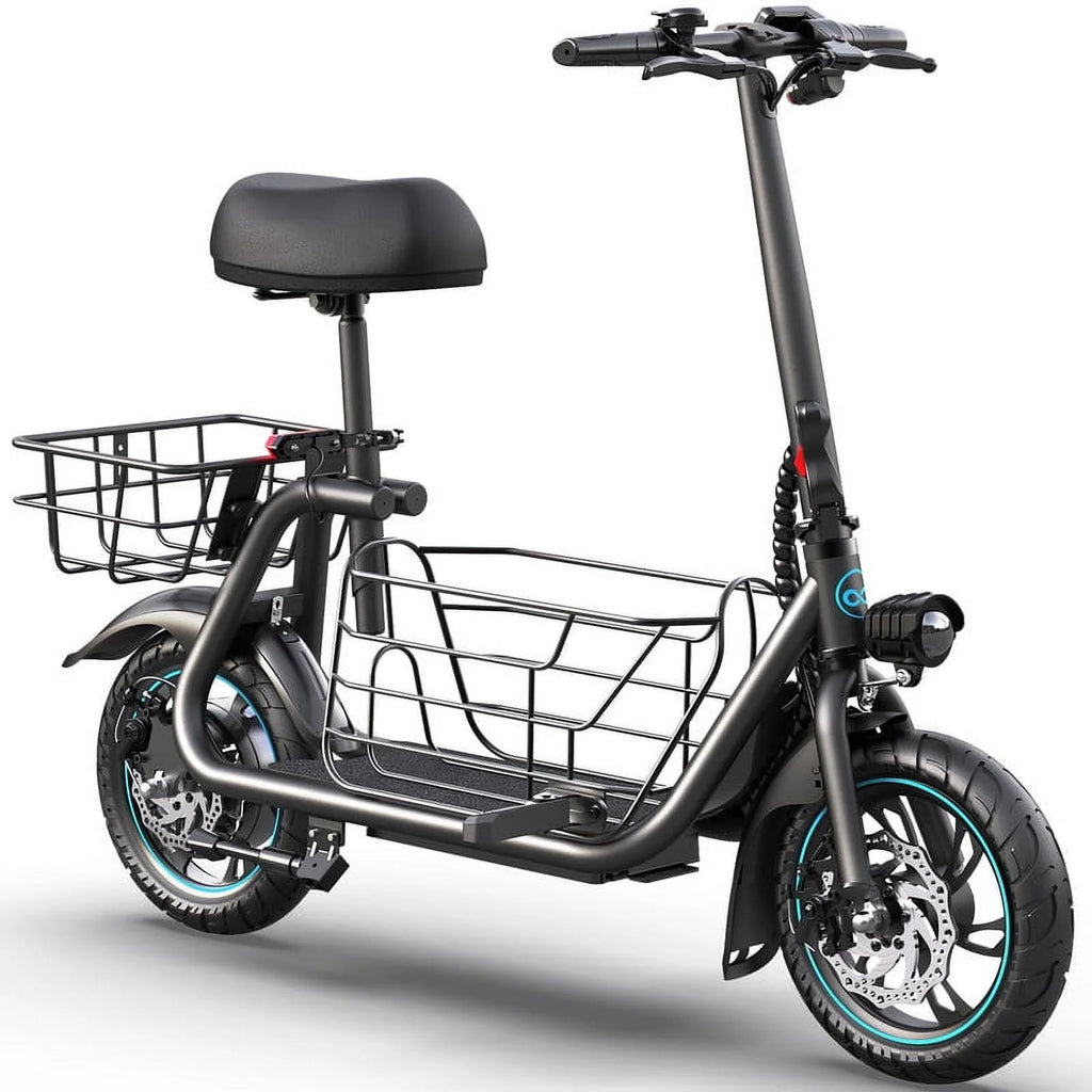 KEESTP Electric Bike with Basket for Pet, 3 Riding Modes Foldable Electric Scooter for Adults - up to 20 Miles 18.6MPH