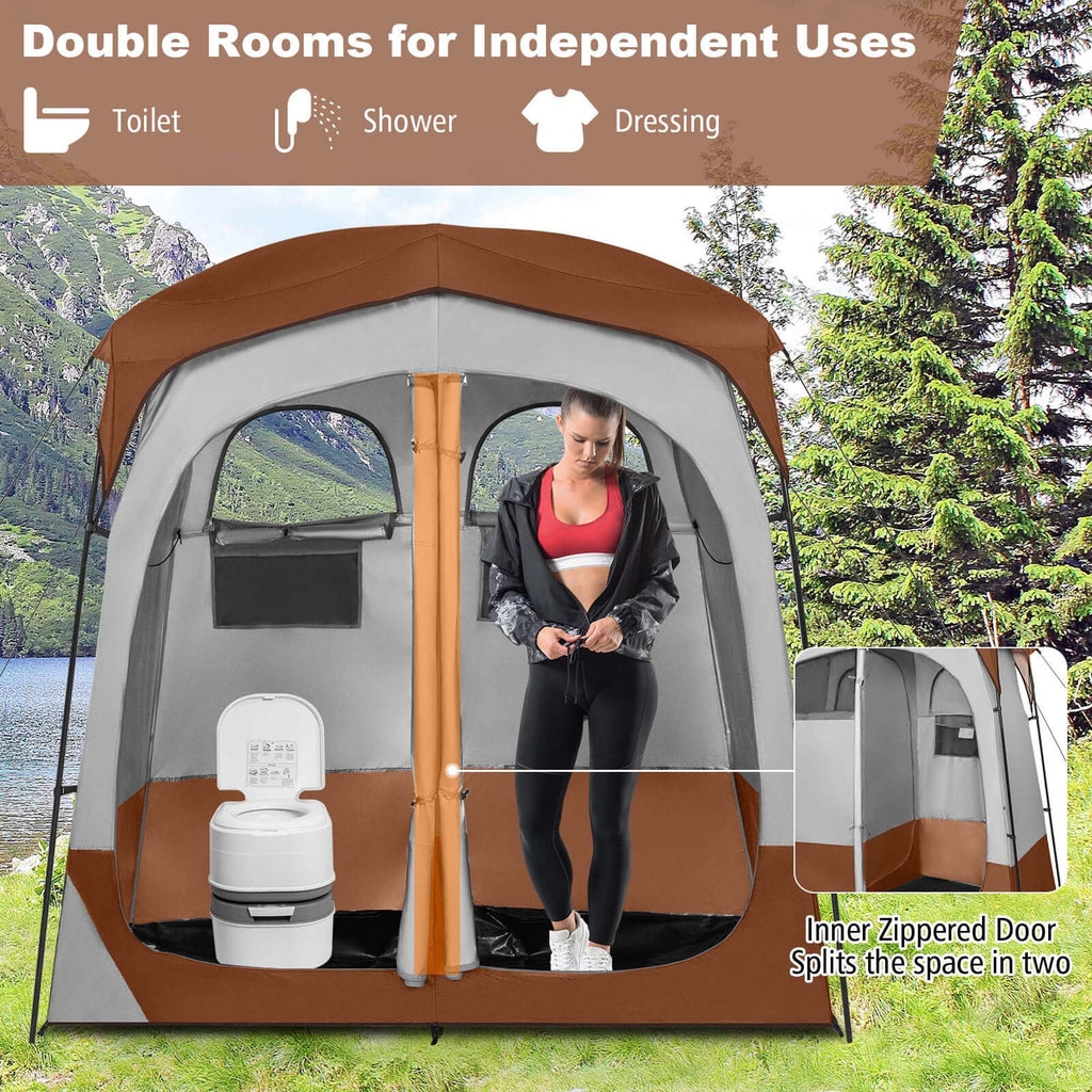 Costway 2 Room Shower Tent Oversize Privacy Shelter Portable Dressing Toilet Outdoor Gray