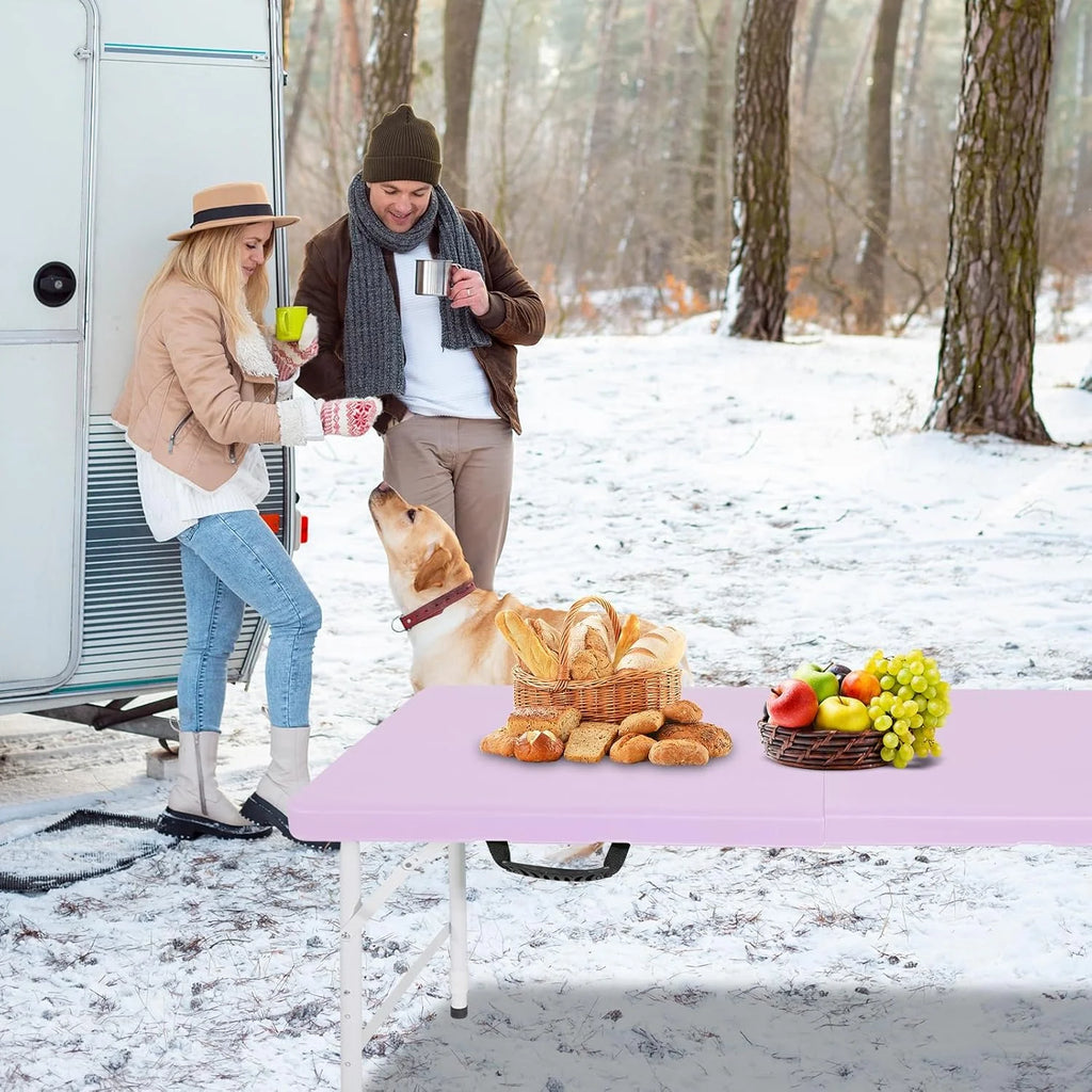 Folding Table with Carry Handle, Portable Fold-in-Half Plastic Table, Rectangle Foldable Table for Indoor