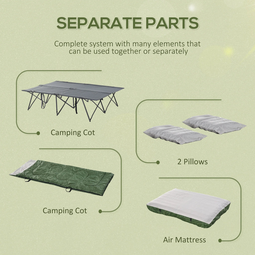 CoSoTower 2-Person Folding Camping Cot Portable Outdoor Bed Set with Sleeping Bag, Inflatable Air Mattress, Comfort Pillows and Carry Bag, Soft and Comfortable for Outdoor Travel Camp Beach Vacation
