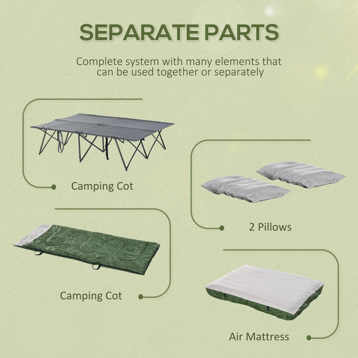 CoSoTower 2-Person Folding Camping Cot Portable Outdoor Bed Set with Sleeping Bag, Inflatable Air Mattress, Comfort Pillows and Carry Bag, Soft and Comfortable for Outdoor Travel Camp Beach Vacation