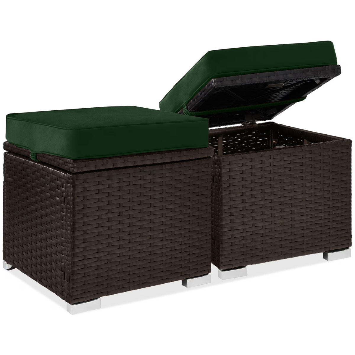 Best Choice Products Set of 2 Wicker Ottomans, Multipurpose Furniture w/ Removable Cushions - Brown/Beige