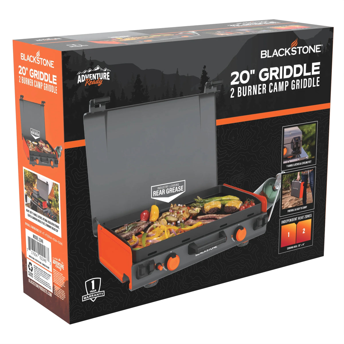 Blackstone Adventure Ready 20 x14 2-Burner Propane Camping Griddle with Latching Hood and Handle