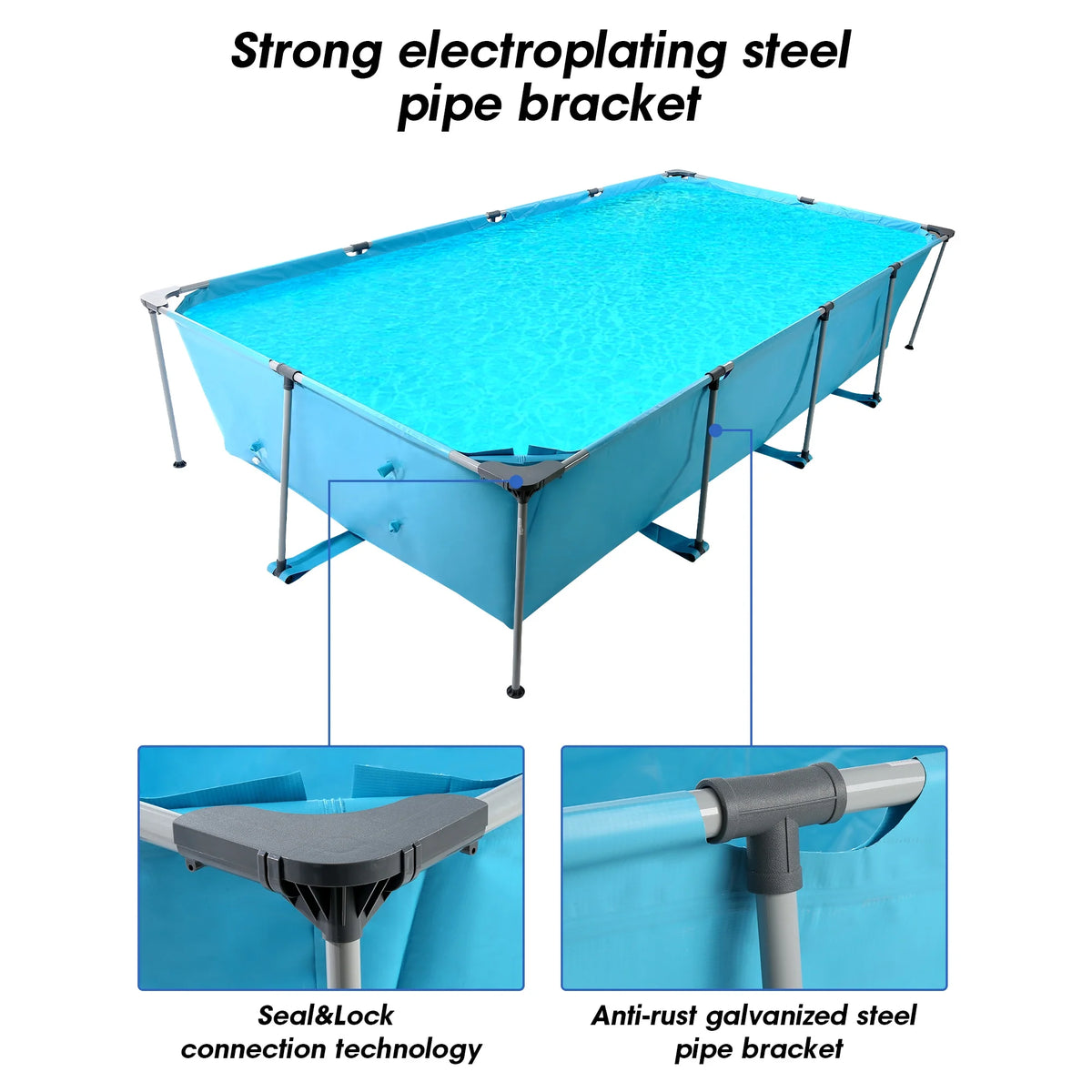 10FT Large Swimming Pool Framed Rectangle Above Ground Durable Easy to Assemble for Endless Water Play