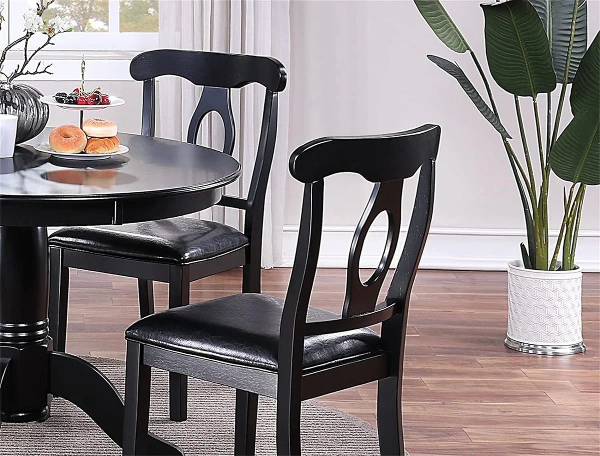 Sumdeal 5-Piece Farmhouse Dining Table Set, Wood Round Extendable Dining Table and 4 Upholstered Dining Chairs (Espresso-1Table 4 Chairs)