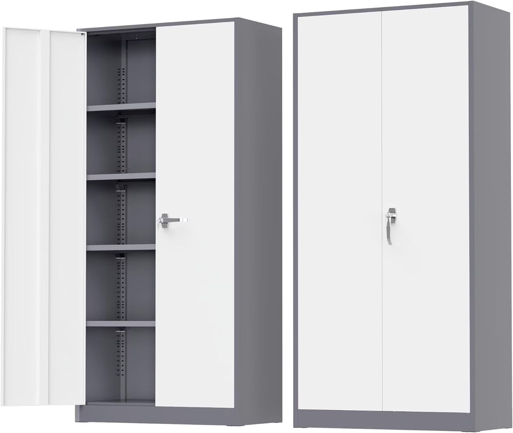 SOLAURA 72 inches Tall Metal Garage Storage Cabinets, Lockable Steel Storage Cabinet with Doors and Adjustable Shelves for Office, Home, Shops, Garage, Assembly Required, Black