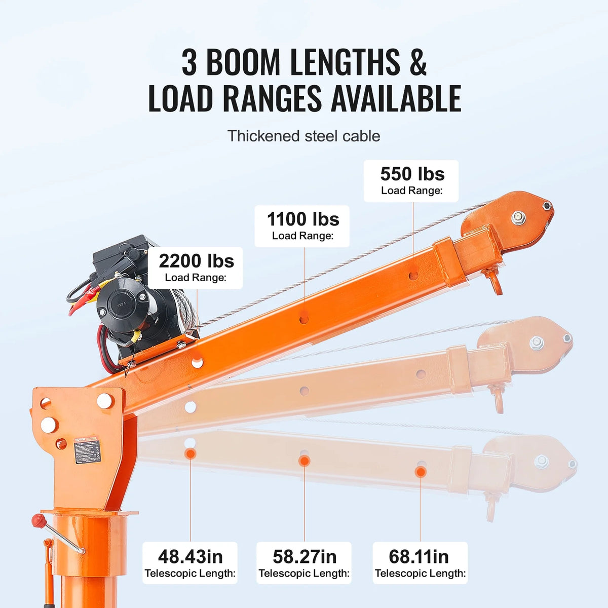 VEVOR Electric Pickup Truck Crane, 2200 lbs, Folding Truck-Mounted Bed Crane with Electric Winch 6000 lbs, Steel Pickup Truck Jib Crane Hoist 360 Swivel for Lifting Goods in Construction, Factory