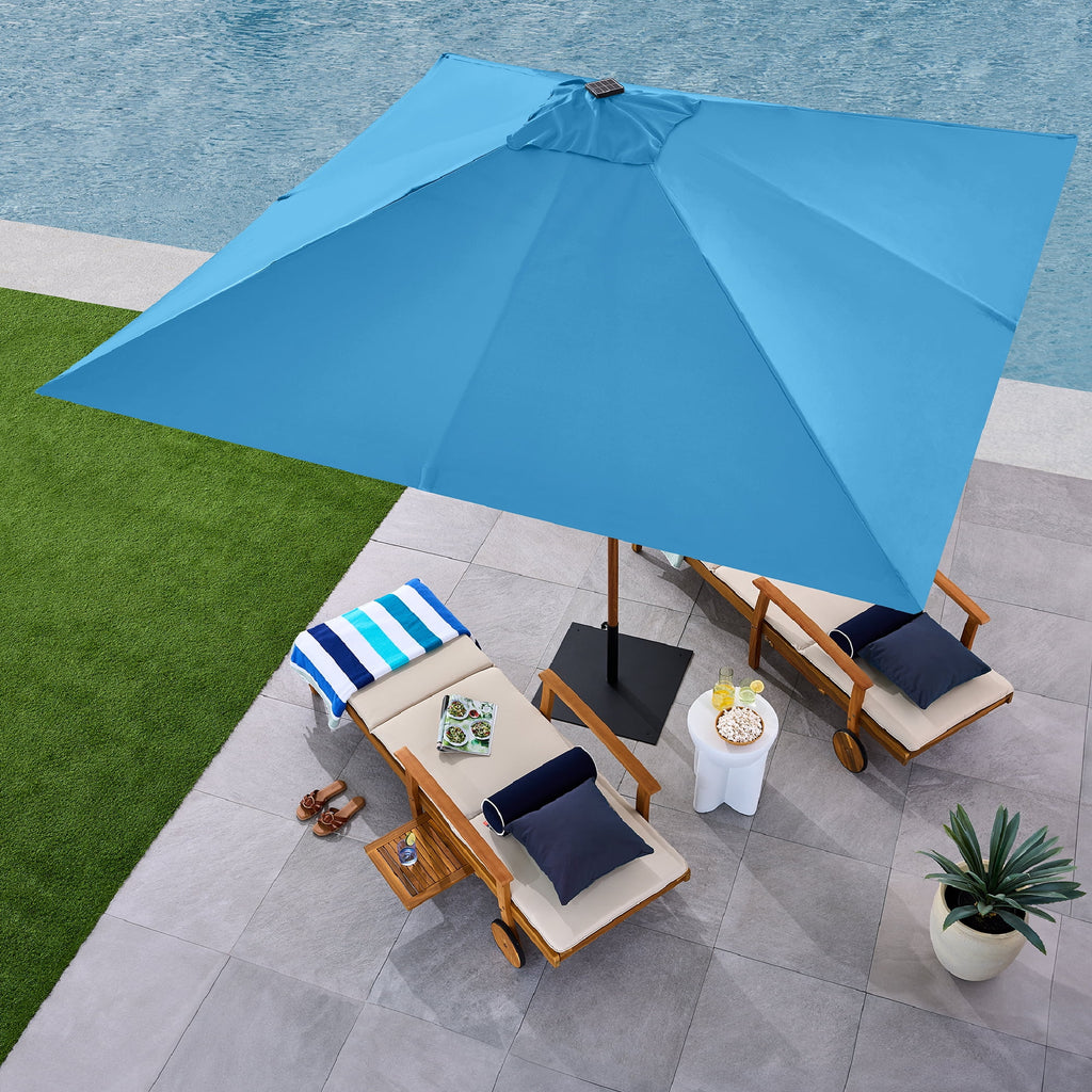 Best Choice Products 9ft Deep Square Solar LED Lighted Patio Umbrella w/ Woodgrain Pattern, UV-Resistant - Black