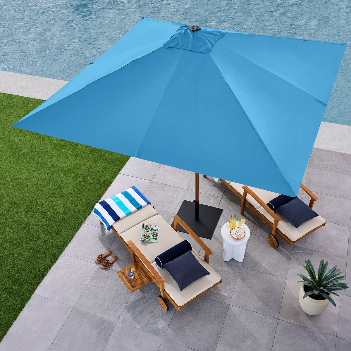 Best Choice Products 9ft Deep Square Solar LED Lighted Patio Umbrella w/ Woodgrain Pattern, UV-Resistant - Black