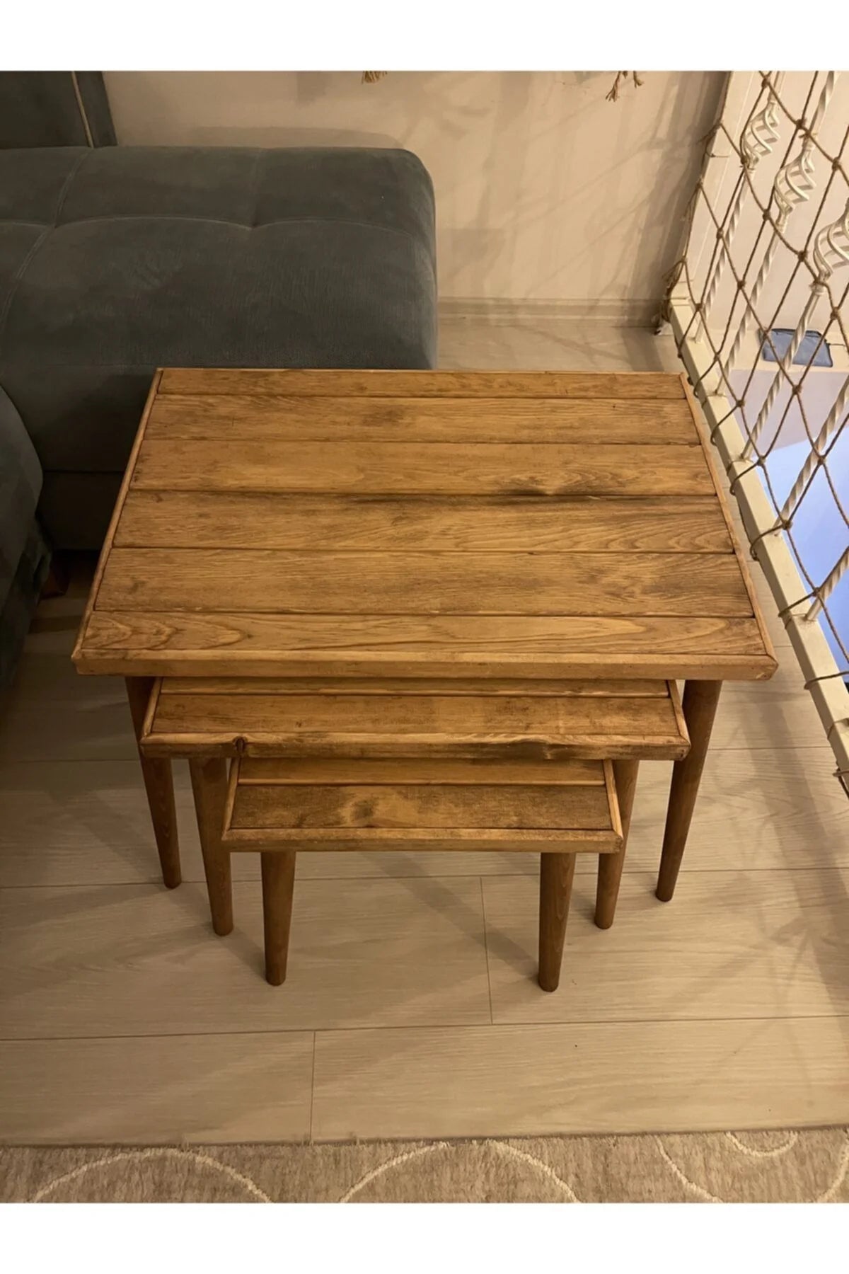 wooden coffee table, triple coffee table, nesting table, rustic furniture