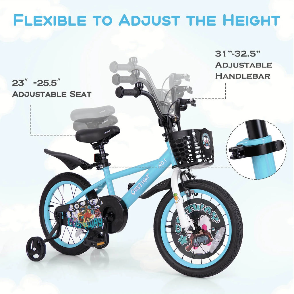 Costway 16" Kid’s Bike for 4-7 with Height-Adjustable Handlebar & Saddle Handbrake Blue