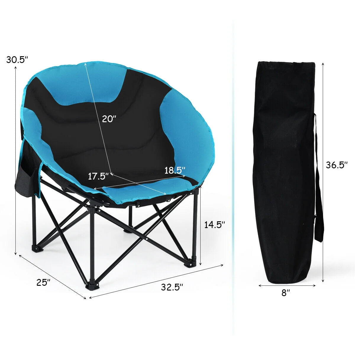 Gymax Moon Saucer Steel Camping Chair Folding Padded Seat w/ Carry Bag