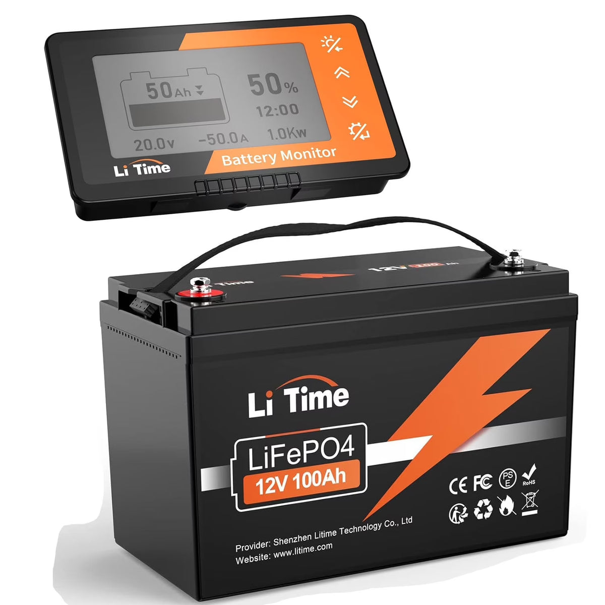LiTime 12V 100Ah LiFePO4 Battery 1280Wh 4000-15000 Cycles Group 31 Lithium Battery with Monitor