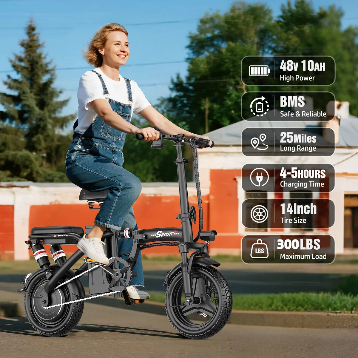ASKGO 1200W Peak Motor ,Folding Electric Bike for Adults Teens ,14'' Commuting Bike, Max 28MPH/35 Miles E-Bike ,3 Speed  Double Mini Electric Bike, UL2849
