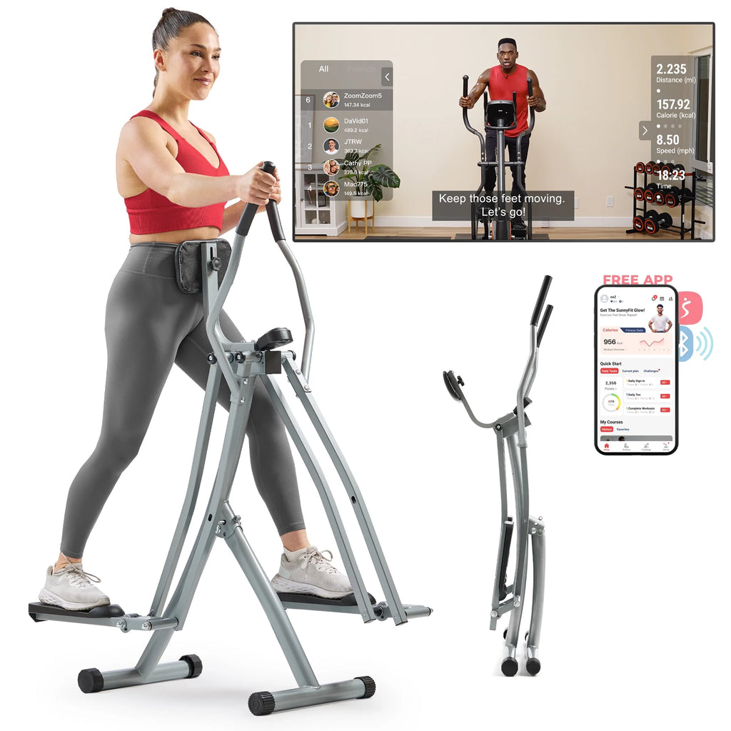 Sunny Health & Fitness Manual Air Walker Elliptical – 30″ Stride, Low Impact, Lightweight, Quiet with Free SunnyFit App