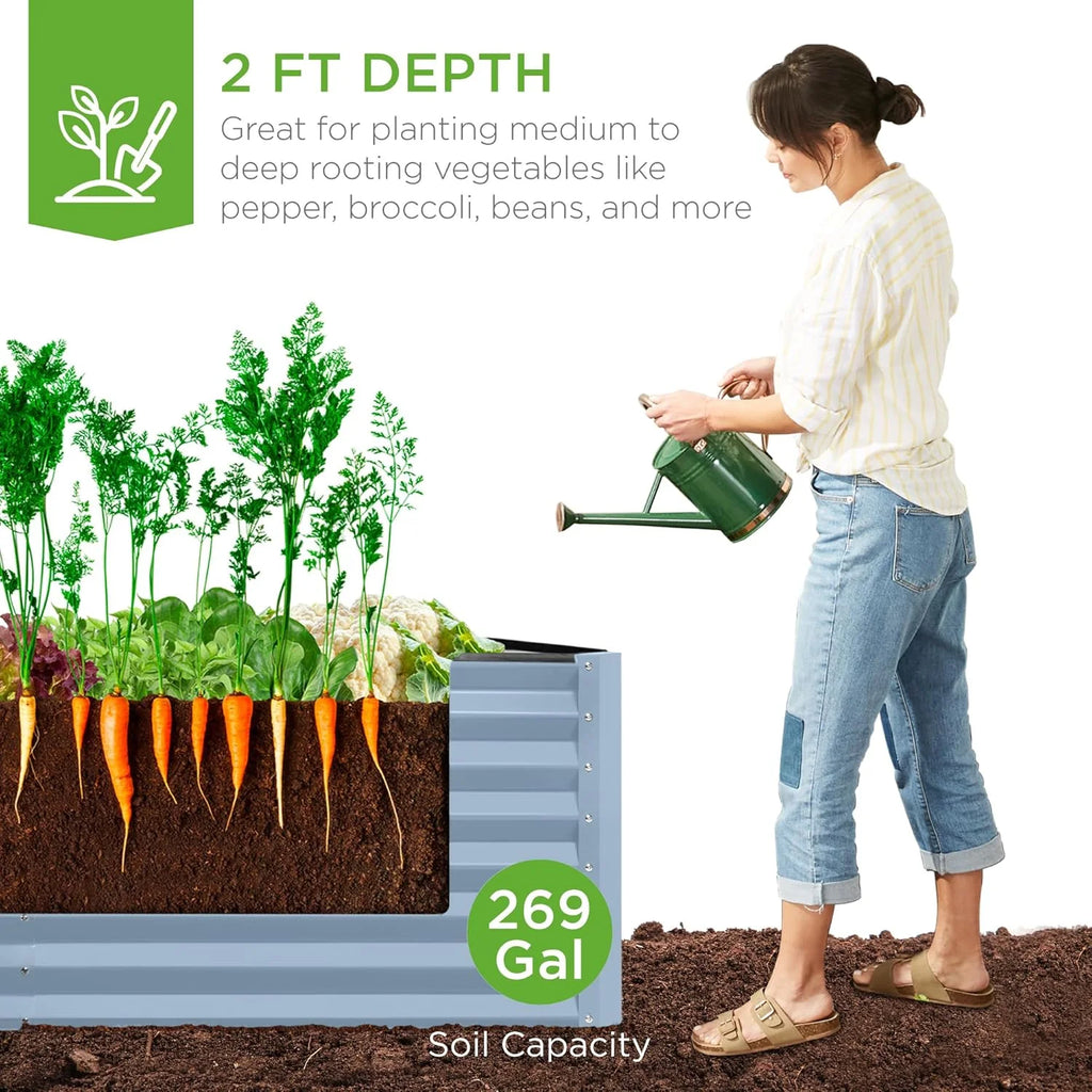 Gloaa 6x3x2ft Outdoor Metal Raised Garden Bed, Deep Root Box Planter for Vegetables, Flowers, Herbs, and Succulents w/ 269 Gallon Capacity Sage Green