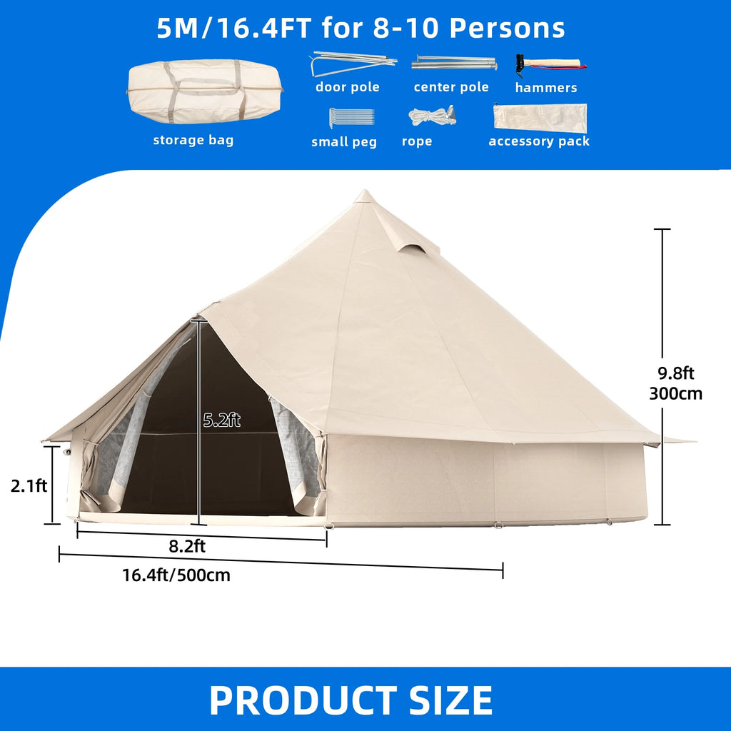 Dextrus Camping Tent with Stove Jacks & Windows for Outdoor Family Party, Camping, Picnic, Barbecue