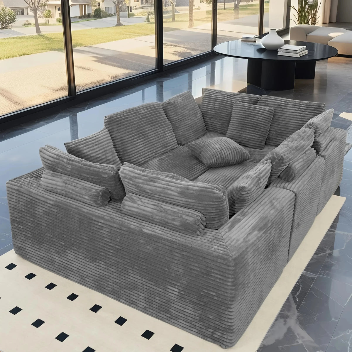 SOULART 135.5 Modular Customizable/L/U-Shape Sofa,Dark Grey Boneless Sectional Couch -  6-Seater Corduroy Couchfor Living Room Furniture