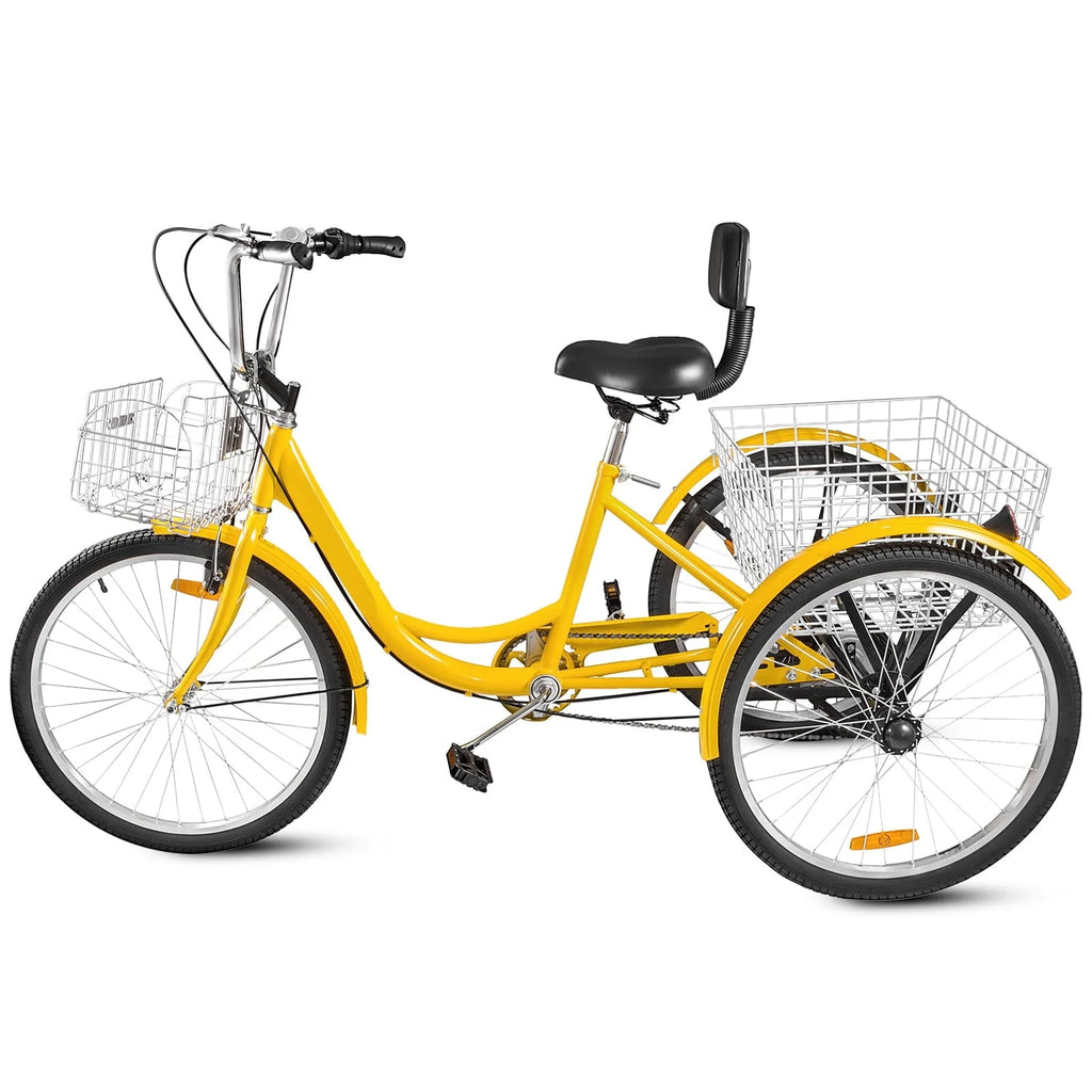 VEVOR 24"Adult Tricycle 7-Speed Three Wheel Bike Cruise Bike ,Seat Adjustable Trike with Bell, Brake System and Basket Cruiser Bicycles Size for Shopping