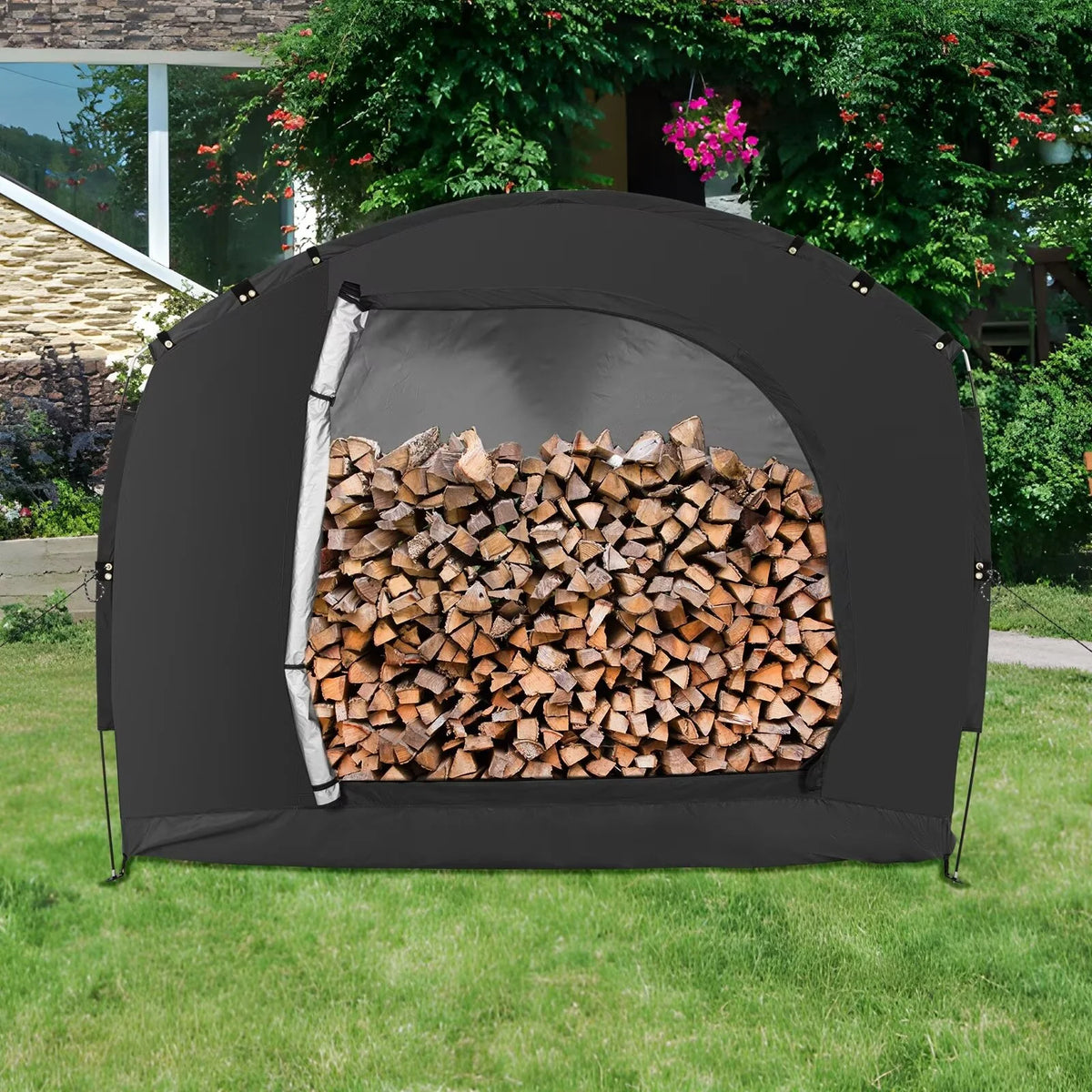 NAIZEA Large Bike Storage Tent, 47" Depth Storage for 6 Bikes Waterproof Outdoor Bicycle Cover, Lawn Mower Garden Tools Shed, Backyard Storage Room Tent Shelter W/Fixing Peg & Rop