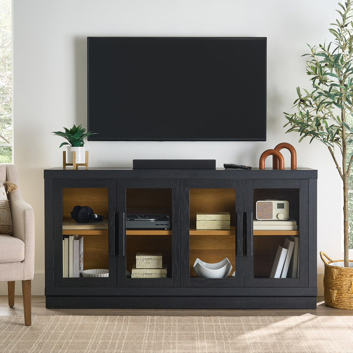 Better Homes & Gardens Ezra TV Stand for TV's up to 70", Light Honey finish