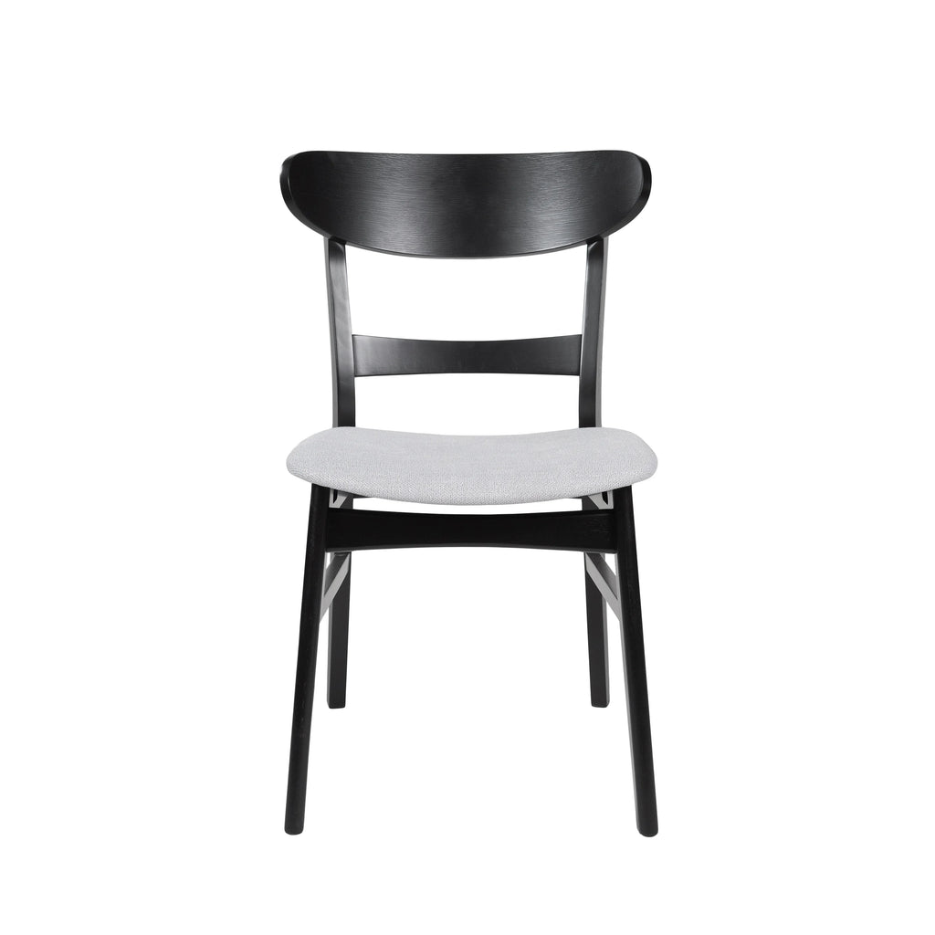 GDFSTUDIO Mid Century Modern Fabric Upholstered Rubberwood Dining Chairs, Set of 2, Dark Gray and Walnut