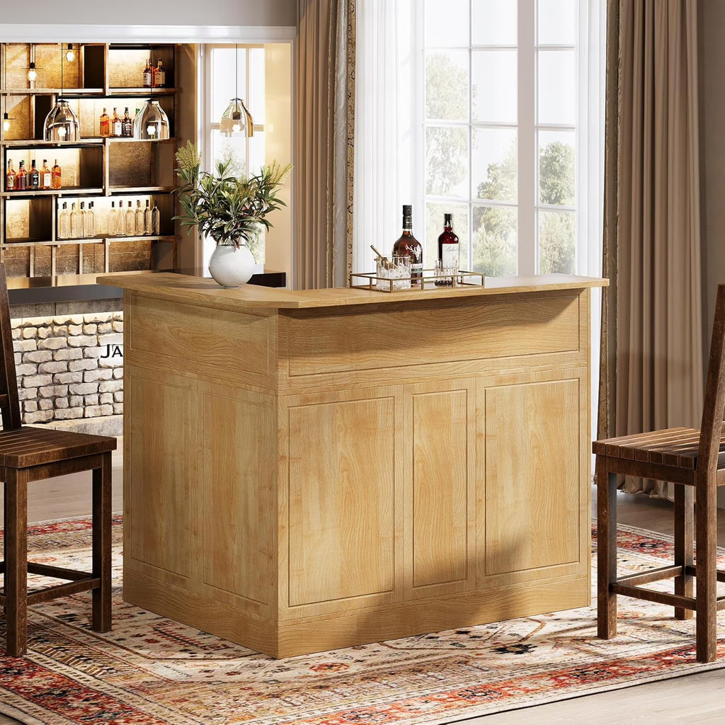 Tribesigns Bar Cabinet, L-Shaped Home Bar Table with Stemware Racks