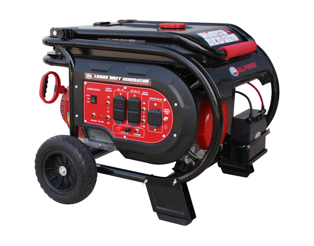 All Power Heavy Duty 12000 Watt Portable Generator with Electric Start, 12000W Gas Powered w/ 120/240V 30A AC, G12000E